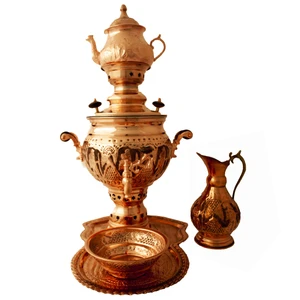 سرویس سماور ذغالی 5 پارچه مسی مدل نانو