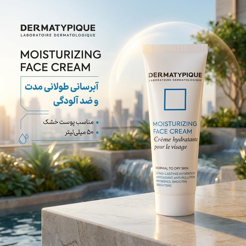 کرم آبرسان دست و صورت و گردن درماتیپیک مدل Anti_pollution.antioxidant مناسب برای پوست خشک حجم 50 میلی‌لیتر
