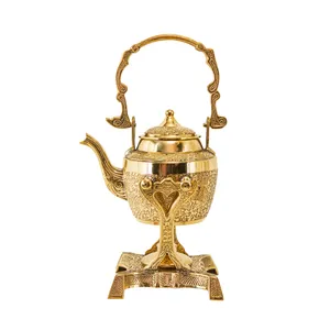 ست قوری و وارمر برنجی مدل قلم زنی پایه تاشو دست ساز هندی کد 9950