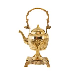 ست قوری و وارمر برنجی مدل قلم زنی پایه تاشو دست ساز هندی کد 9950