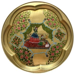 سینی برنجی مدل نگارگری بزم ایرانی  