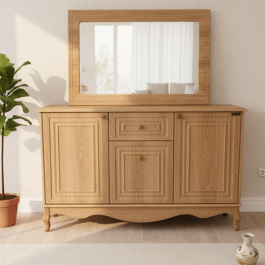 آینه و کنسول آرچین چوب طول 140 سانتی متر مدل کلاسیک پایه چوبی