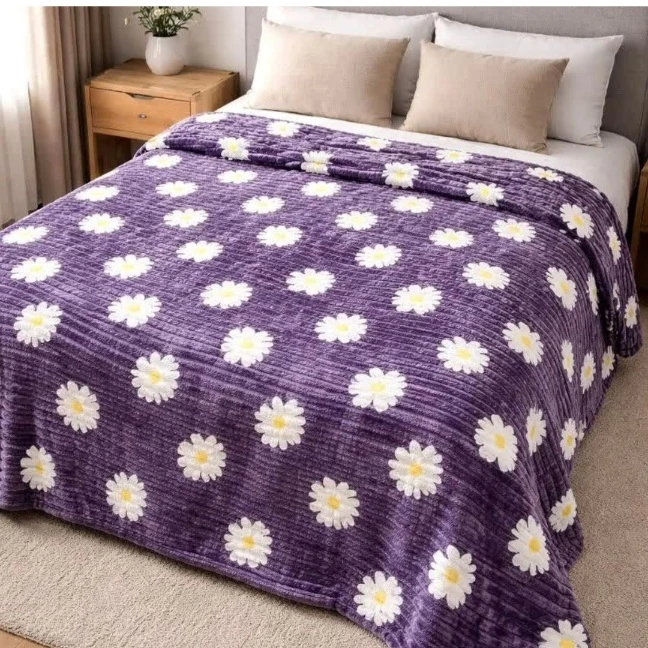 پتو مسافرتی 2 نفره مدل پلیسه بابونه سایز 220x200 سانتی‌متر