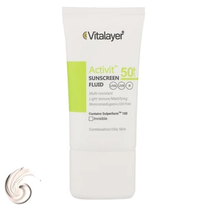 فلوئید ضدآفتاب بی-رنگ ویتالیر spf50 مدل activit، مناسب پوست-های مختلط و چرب، حجم 50 میلی-لیتر