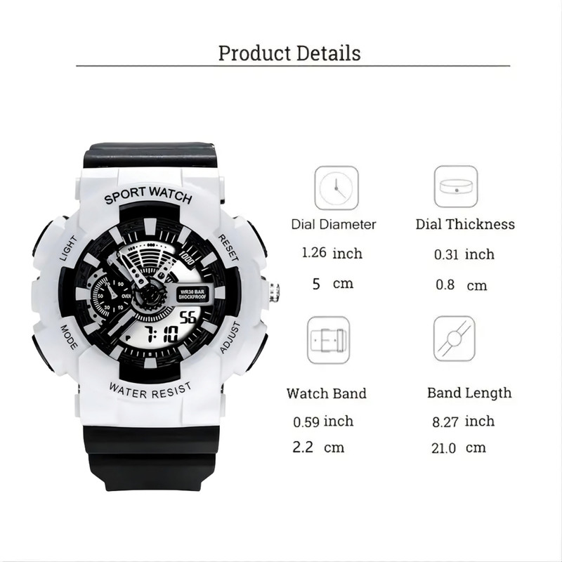 ساعت مچی عقربه ای مدل اسپرت دو زمانه بند پیو کد 3