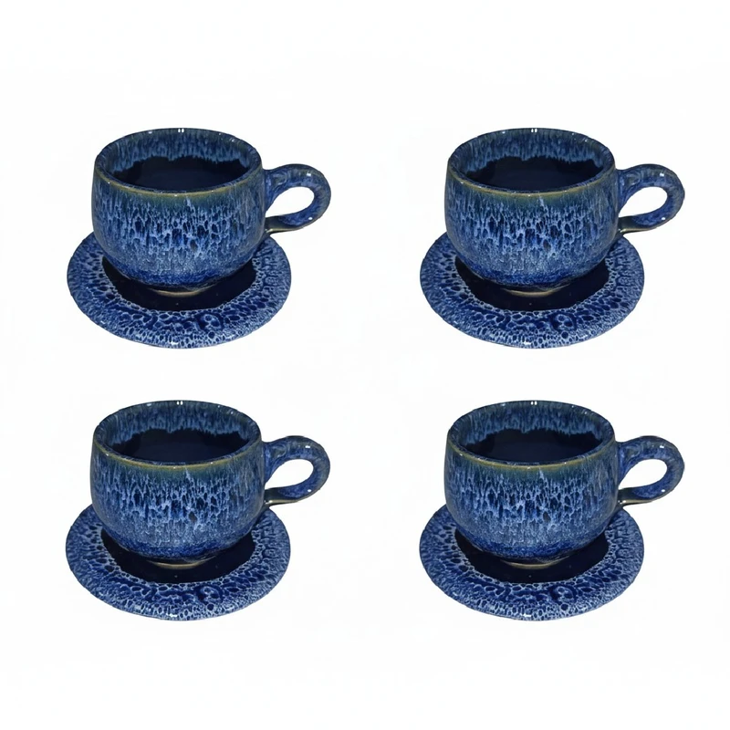 فنجان نعلبکی سفالی مدل شره ای مجموعه 4 عددی