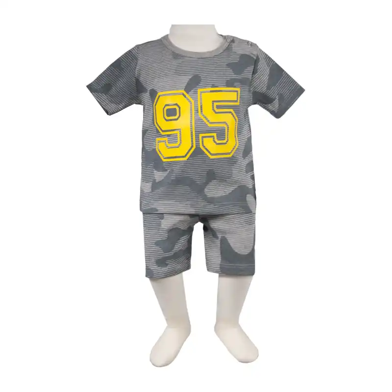 ست تی شرت و شلوارک آدمک مدل چریکی کد 160701رنگ طوسی