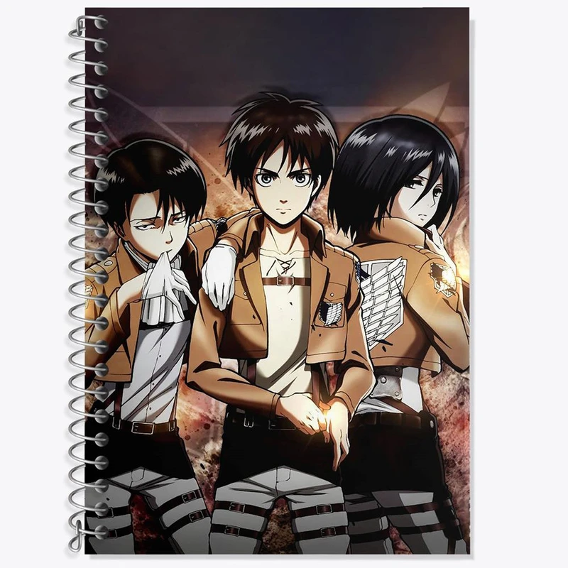 دفتر زبان 50 برگ خندالو مدل سه خط طرح ارن و میکاسا و لیوای انیمه اتک آن تایتان Attack on Titan کد 10974