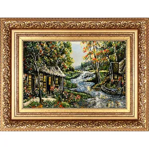 تابلو فرش دستباف فرش میرنظامی مدل منظره کلبه کد 889