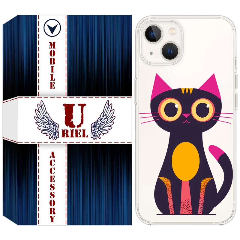 کاور ژله ای یوریل قاب مدل Clear کد 46 طرح گربه مناسب برای گوشی موبایل اپل iPhone 13