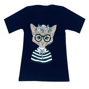 تی شرت لانگ آستین کوتاه زنانه مدل گربه رنگ سرمه ای