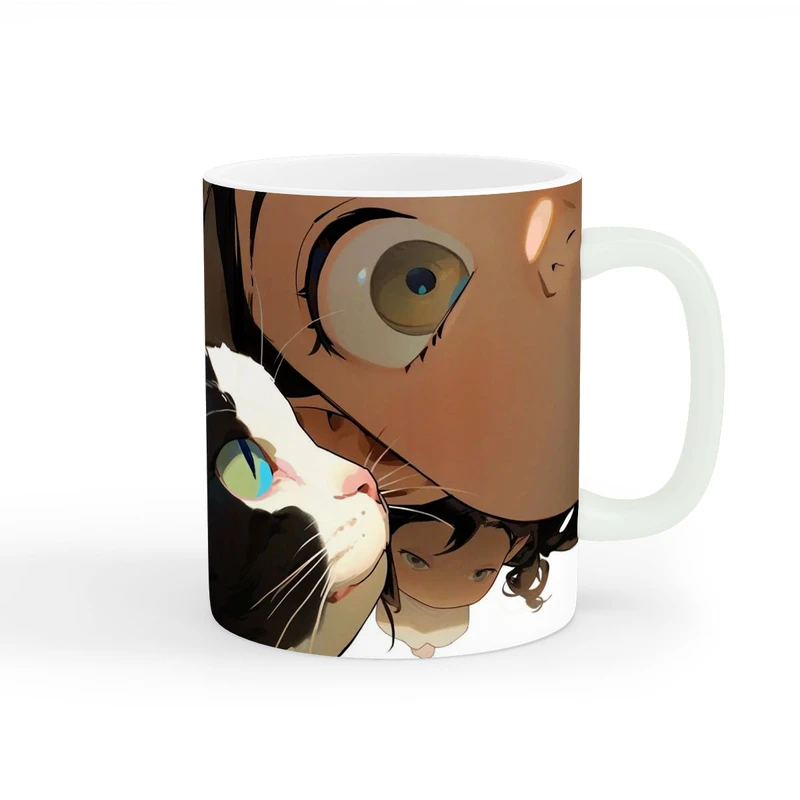 ماگ طرح دخترانه دختر و گربه کیوت کد wall-8285