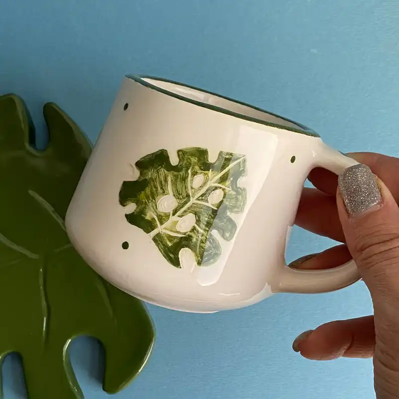 ست ماگ و زیرماگی سرامیکی مدل برگ انجیری