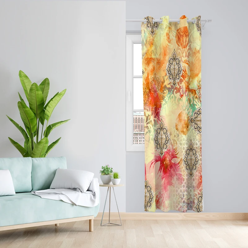 پرده طرح سنتی مدل مخمل پانچی کد L 1408R Z سایز 140x200 سانتی متر