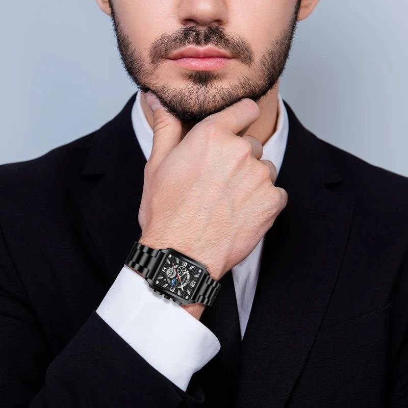 ساعت مچی عقربه‌ای مردانه بین باند کوارتز مدل صفحه طرحدار تک موتور کد 02