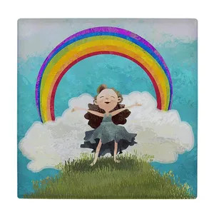 زیر لیوانی  طرح نقاشی دختر بچه و رنگین کمان کد    6096766_5256