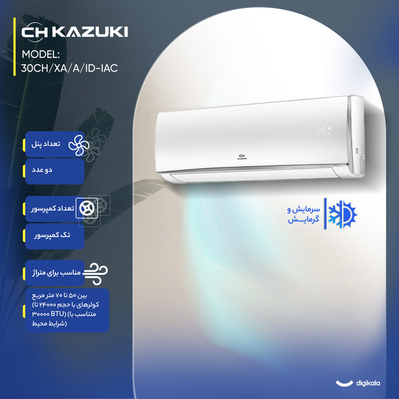 کولر گازی اسپلیت دیواری 30000 دور ثابت کازوکی مدل IAC-30CH/XA/A/ID