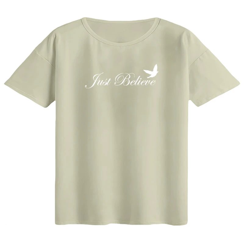 تی‌شرت اورسایز آستین کوتاه زنانه مدل باکسی طرح باور کد ۲