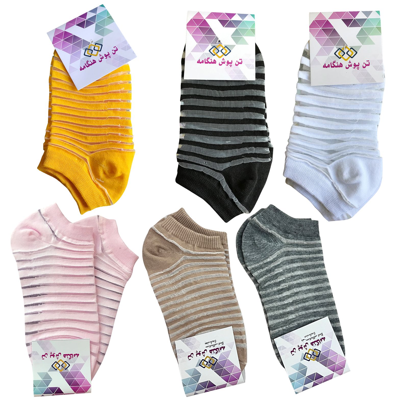 جوراب زنانه تن پوش هنگامه مدل شیشه ای راه راه  بسته 6 عددی -  - 6