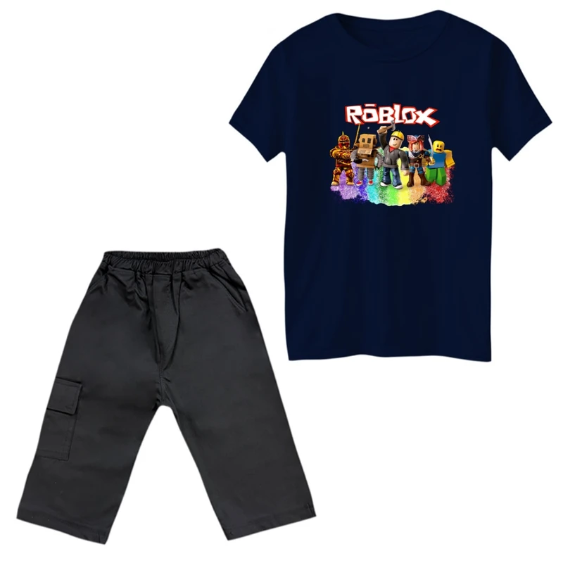 ست تی‌شرت و شلوارک پسرانه مدل روبلاکس کد 19 رنگ سورمه ای