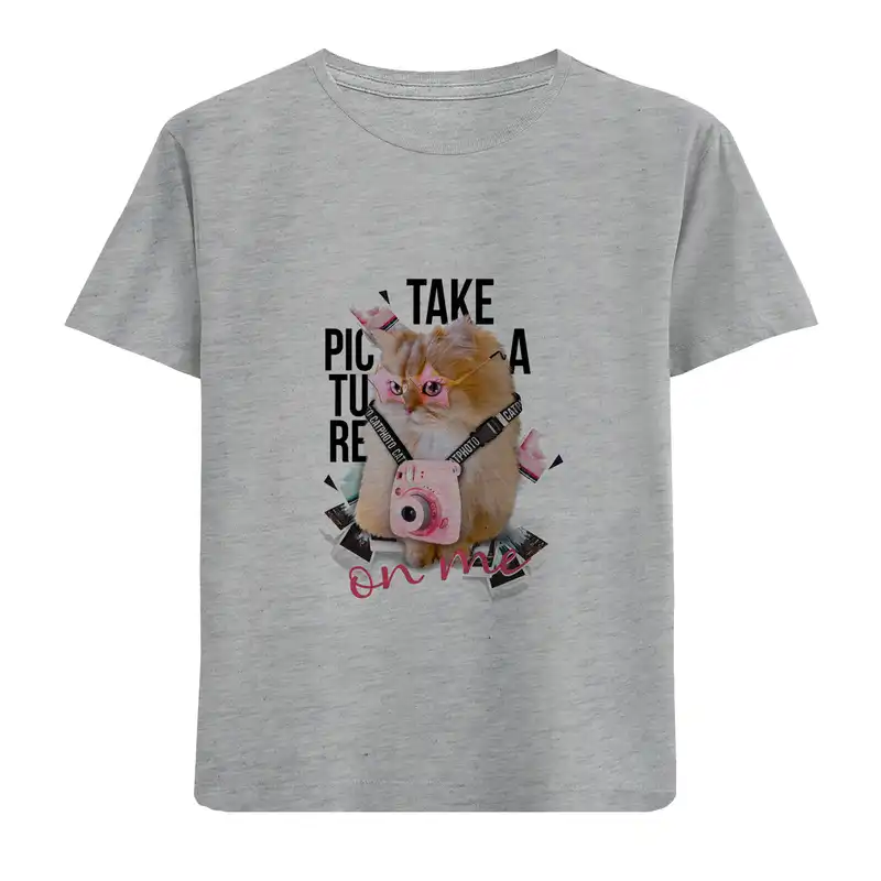 تی شرت آستین کوتاه بچگانه مدل گربه عکاس D140
