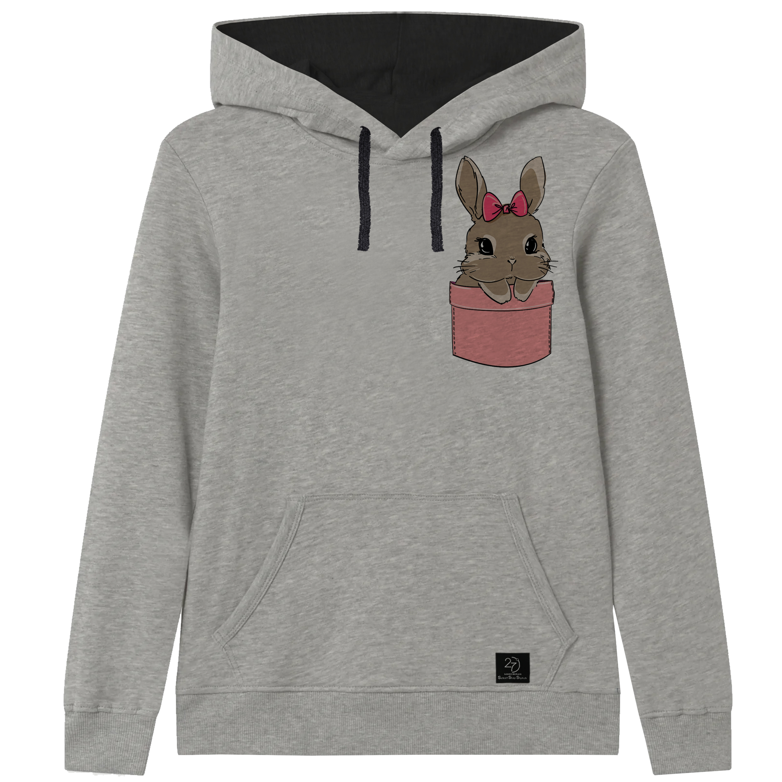 هودی دخترانه 27 مدل Rabbit کد J51 رنگ طوسی