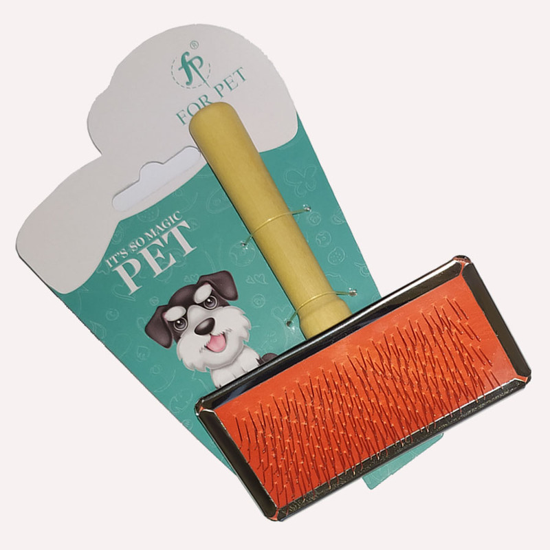 برس سگ و گربه FOR PET مدل دسته چوبی