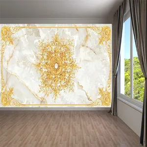 پوستر دیواری سه بعدی مدل شمسه قاب طلایی زمینه سنگ DVRF2245