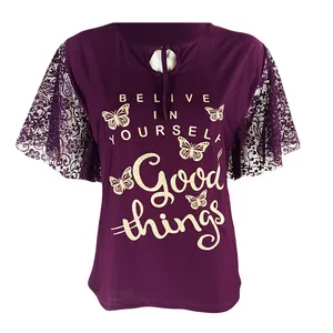 بلوز آستین کوتاه زنانه مدل پروانه رنگ بنفش