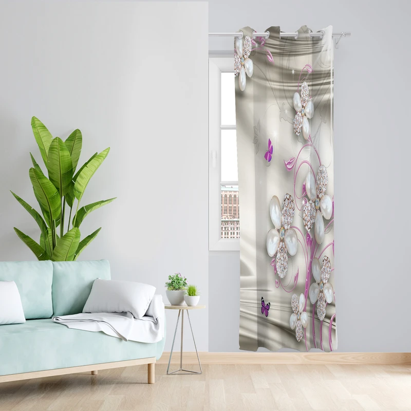 پرده طرح گل نگین دار مدل مخمل پانچی کد  L 248 Z سایز 140x200 سانتی متر