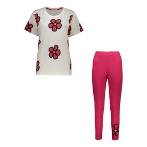 ست تی شرت آستین کوتاه و شلوار زنانه مادر مدل Rebecca رنگ سرخابی