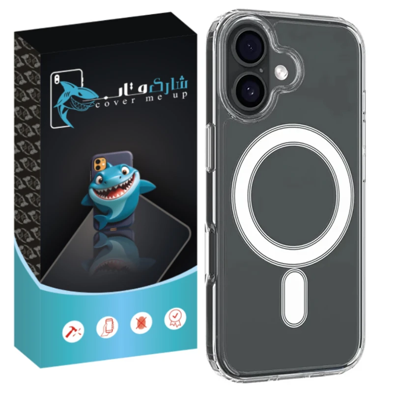 کاور شارک قاب مدل مگ سیف شفاف مناسب برای گوشی موبایل اپل iPhone 17