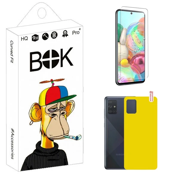 محافظ صفحه نمایش شیشه ای بوک مدل Achromic مناسب برای گوشی موبایل سامسونگ Galaxy A71 به همراه محافظ پشت گوشی