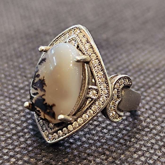 انگشتر نقره زنانه مدل سنگ عقیق شجر طبیعی کد 337