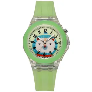ساعت مچی عقربه‌ای کوارتز بچگانه مدل بند سیلیکونی چراغدار طرح شیر
