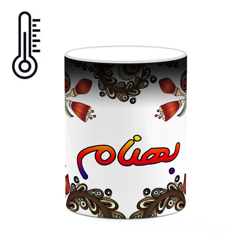 ماگ حرارتی کاکتی مدل اسم بهنام طرح سنتی گل و بته کد mgh44254
