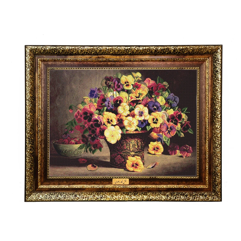 تابلو فرش ماشینی نقش نگار رضوی طرح گل کد 2193KH