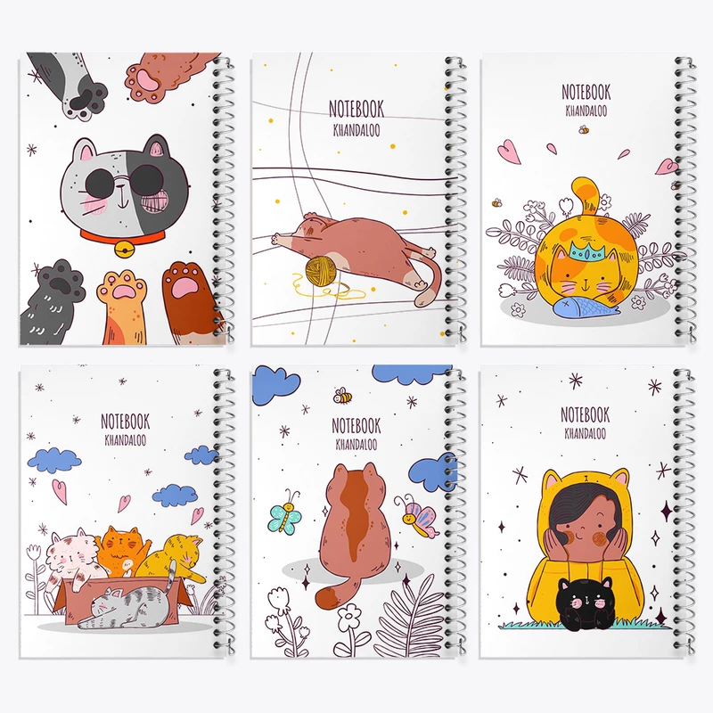 دفتر مشق 100 برگ خندالو طرح گربه بامزه کد 60 مجموعه 6 عددی