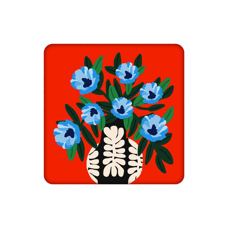 زیرلیوانی طرح گلدان آبی با زمینه قرمز کد 4585587
