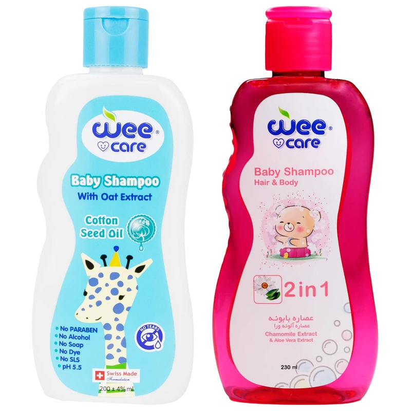 شامپو سر و بدن کودک وی کر مدل روغن پنبه دانه، عصاره جو، آلوئه ورا و بابونه حجم 430 میلی لیتر مجموعه 2 عددی