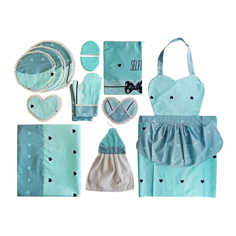 سرویس و ست لوازم پارچه ای آشپزخانه 13 تکه طرح قلب آشپزخانه