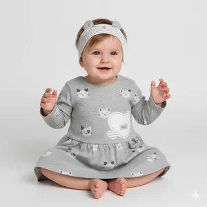 ست پیراهن و هدبند نوزادی ایندیگو مدل 23173