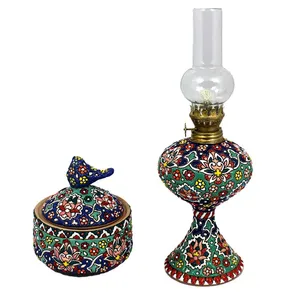 ست قندان و چراغ گردسوز میناکاری کد 10