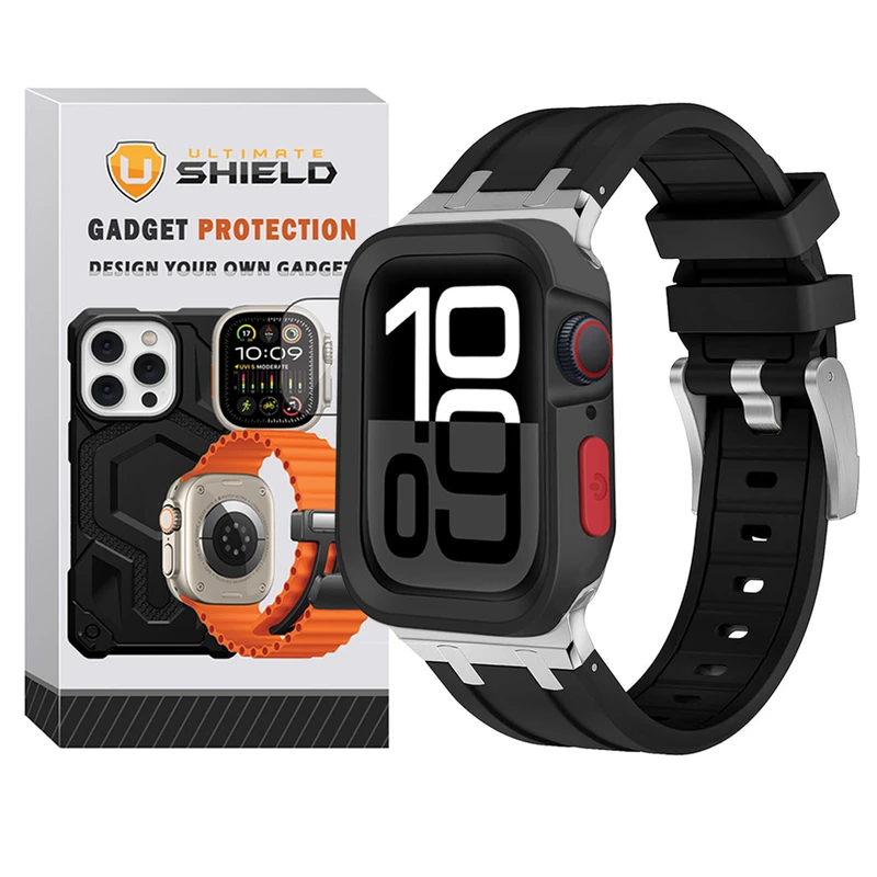 بند آلتیمیت شیلد مدل Stylish Defender مناسب برای اپل واچ 45 میلی متری سری 7 به همراه کاور