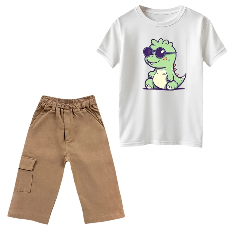 ست تی‌شرت و شلوارک پسرانه مدل دایناسور کد 39