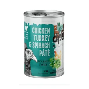 کنسرو غذای توله سگ دی پی اس مدل پته طعم مرغ، بوقلمون و اسفناج وزن ۴۰۰ گرم
