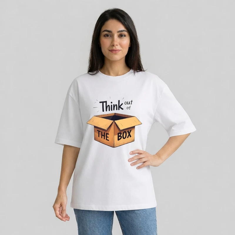 تی شرت آستین سه ربع زنانه مدل باکسی طرح خارج از چارچوب