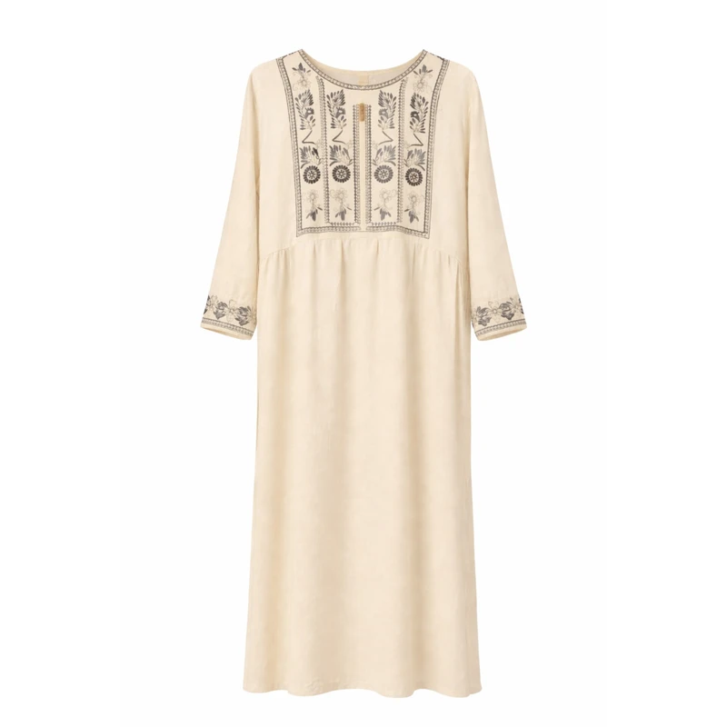 پیراهن ساحلی یقه گرد زنانه مدل چاپ گندمی