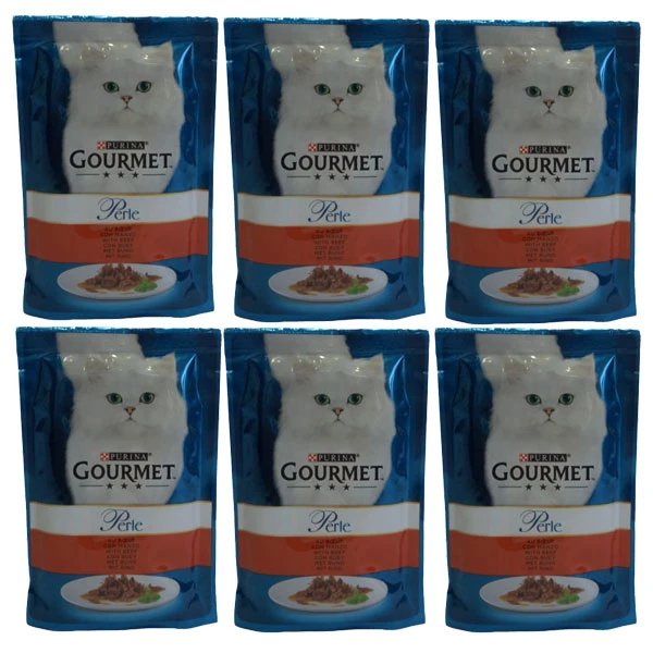 پوچ گربه گورمت مدل گوشت گاو وزن 85 گرم بسته 6 عددی 
