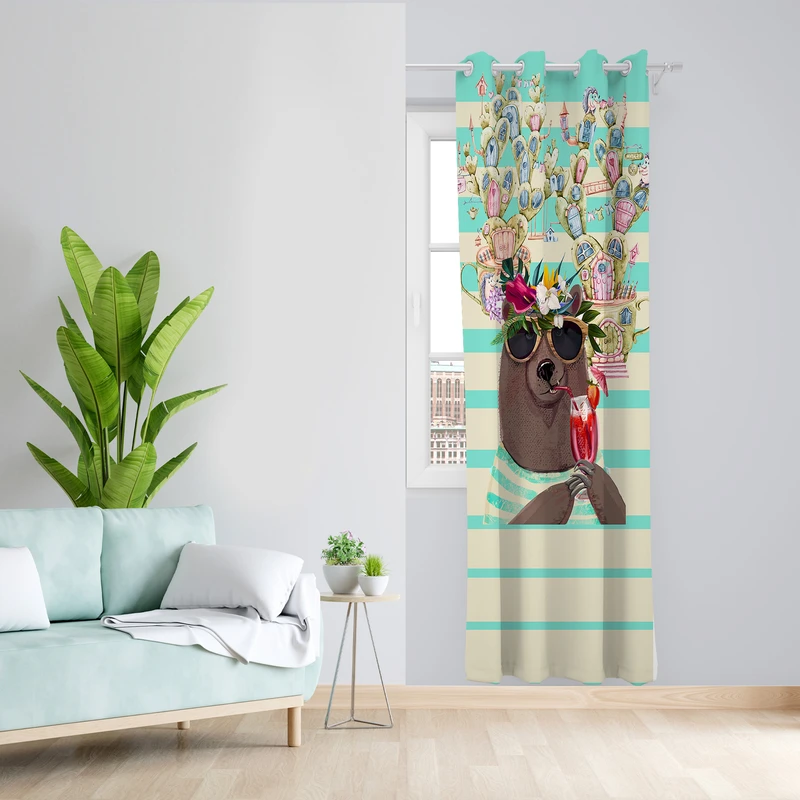 پرده طرح کودک مدل مخمل پانچی کد L 1176L Z سایز 140x200 سانتی متر